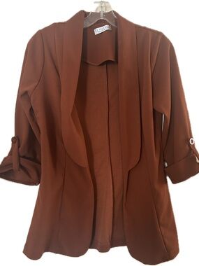 Linda Rust Open-Front Draped Blazer
